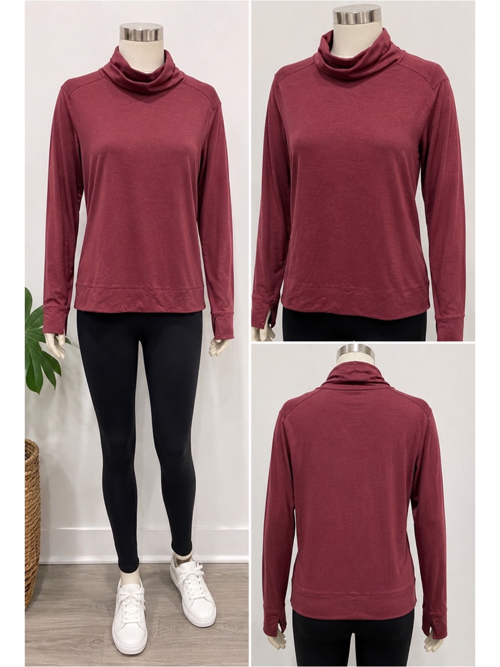 L.L.Bean Encompass Merino Wool Cowl Neck Top Burgundy